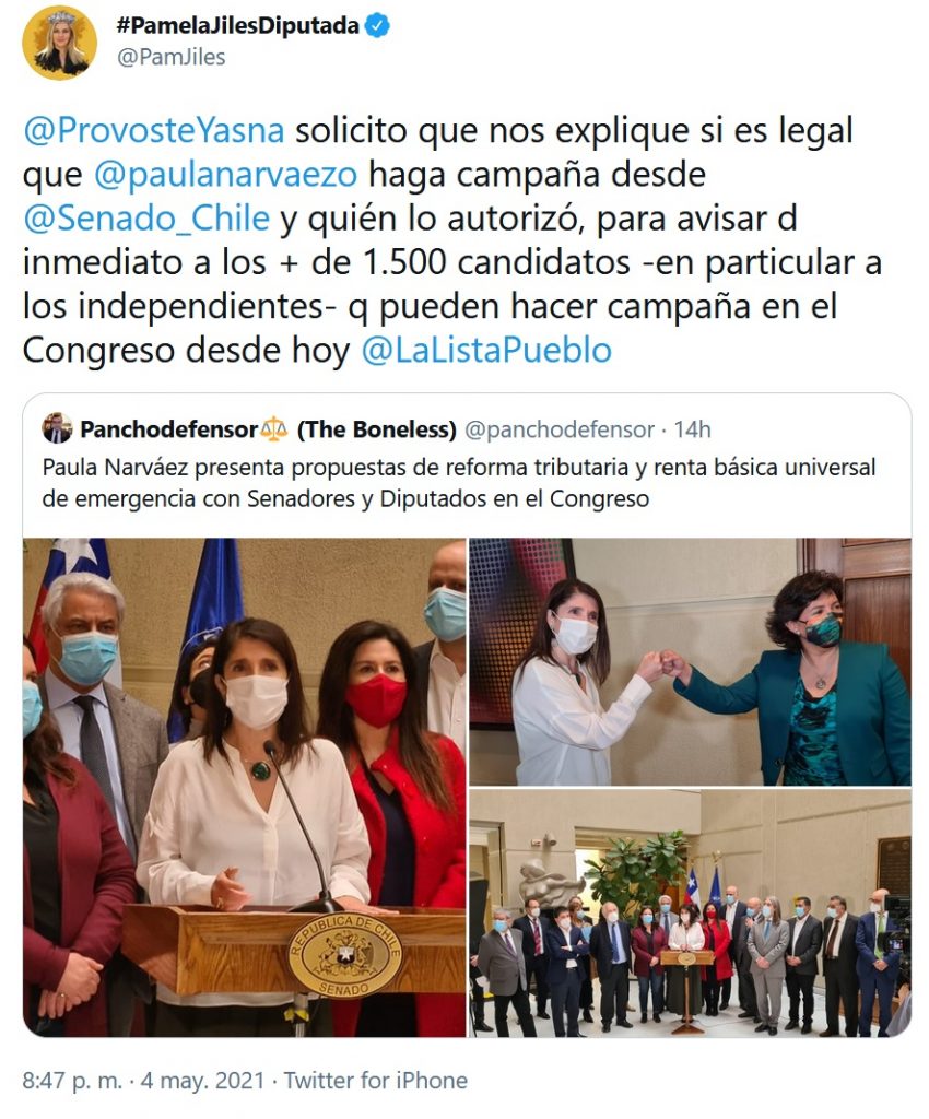 Pamela Jiles se quejó que Paula Narváez fuera al Senado ...